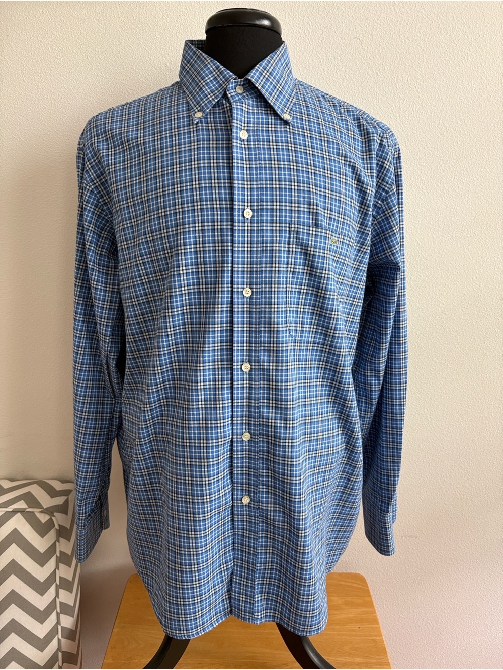 Lacoste Blue Plaid Button-Down Shirt Size 45